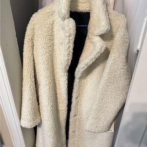 Cozy Cream Sherpa Coat- reversible to show Black leather side